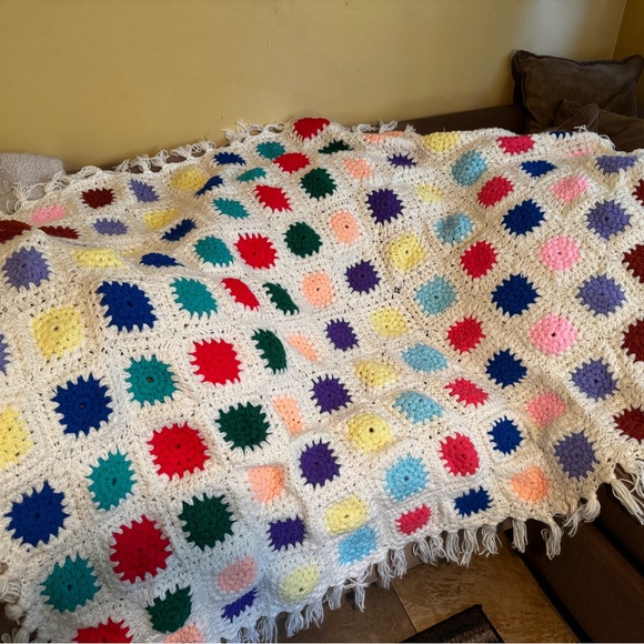Other - Vintage handmade granny square wool colorful crocheted blanket. Perfect! 50x62